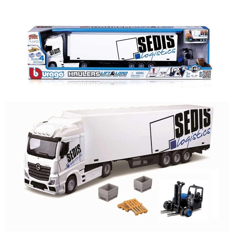 Burago 31471 1/43 Street Fire Haulers MB Actros Lift And Load Truck With Pallets