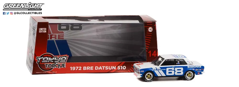 Greenlight 86346 | 1/43 Tokyo Torque – 1972 Datsun 510 – #68 Brock Racing Enterprises (BRE) Guest Car – Peter Gregg 4B